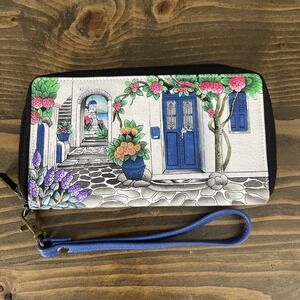 Anna by Anuschka Handpainted Zip Around Wristlet Wallet Magical Greece